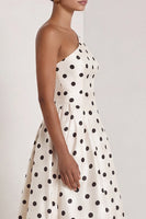 Load image into Gallery viewer, One Shoulder Black and White Polka Dots A Line Long Formal Dress