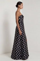 Load image into Gallery viewer, Strapless Black and White Polka Dots A Line Long Formal Dress with Slit
