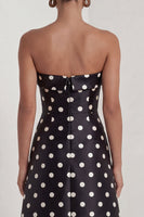 Load image into Gallery viewer, Strapless Black and White Polka Dots A Line Long Formal Dress with Slit