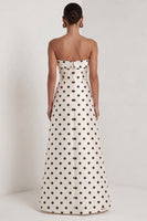Load image into Gallery viewer, Strapless Black and White Polka Dots A Line Long Formal Dress with Slit
