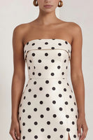 Load image into Gallery viewer, Strapless Black and White Polka Dots A Line Long Formal Dress with Slit