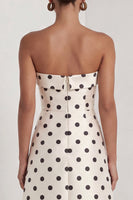 Load image into Gallery viewer, Strapless Black and White Polka Dots A Line Long Formal Dress with Slit