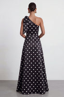 Load image into Gallery viewer, Black and White Polka Dots A Line Long Formal Dress with Bow