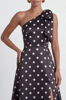 Load image into Gallery viewer, Black and White Polka Dots A Line Long Formal Dress with Bow