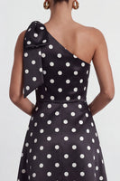 Load image into Gallery viewer, Black and White Polka Dots A Line Long Formal Dress with Bow