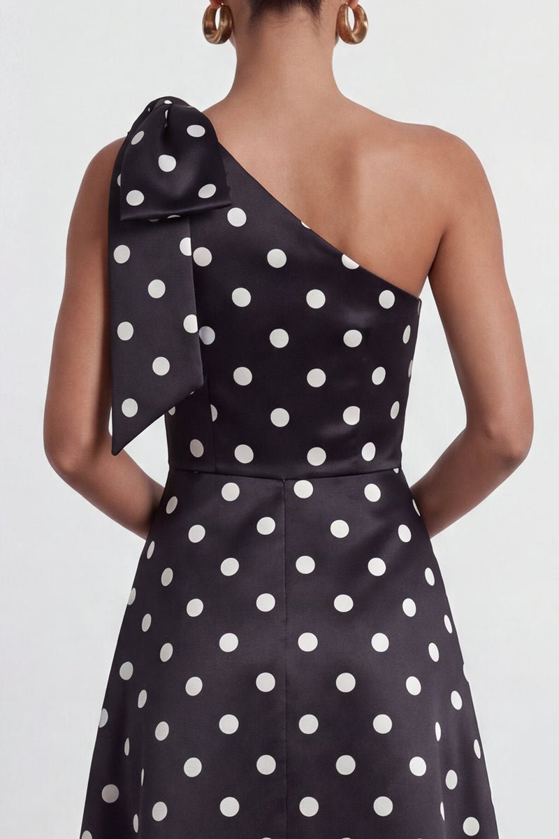 Load image into Gallery viewer, Black and White Polka Dots A Line Long Formal Dress with Bow