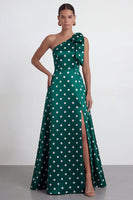Load image into Gallery viewer, Black and White Polka Dots A Line Long Formal Dress with Bow