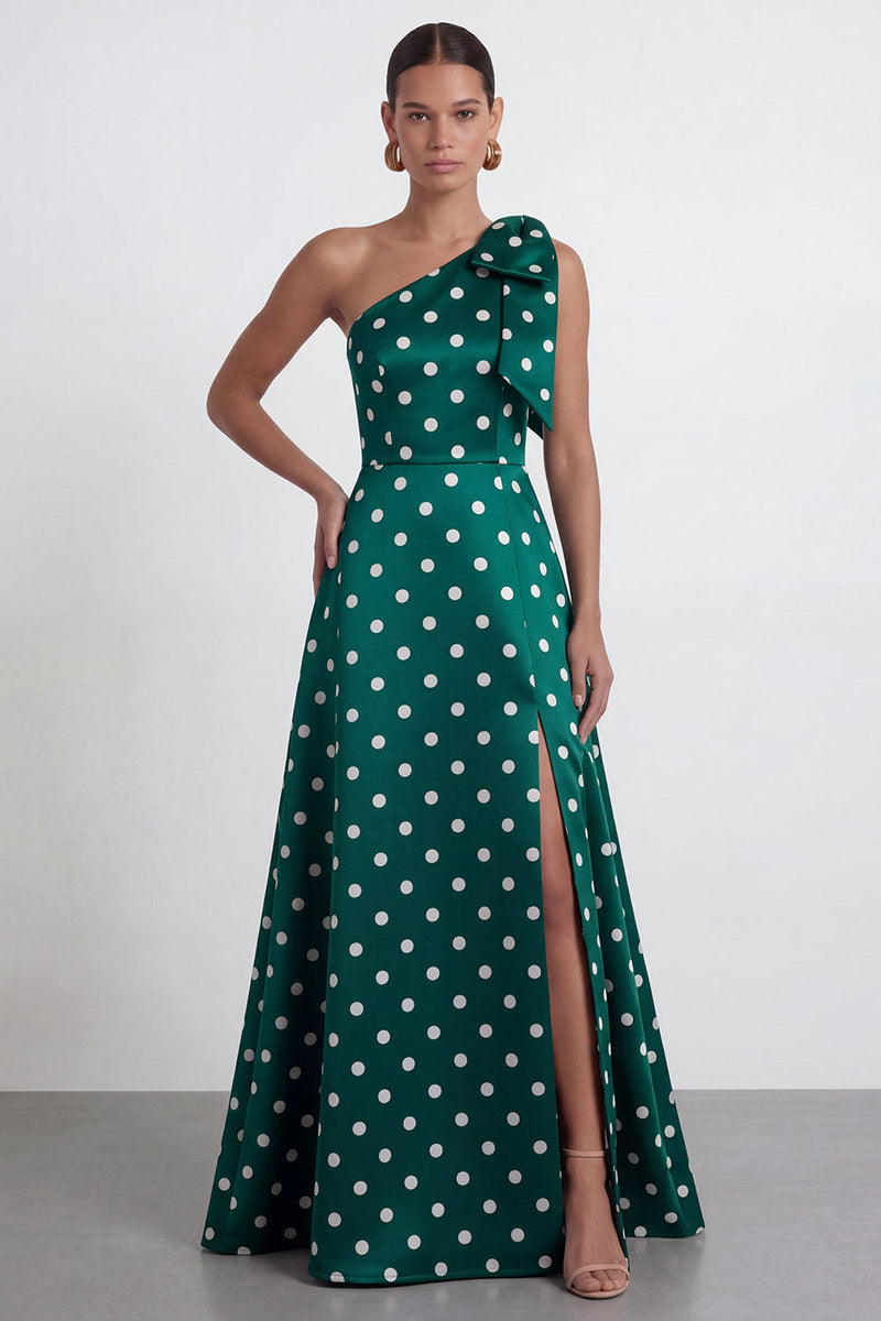 Load image into Gallery viewer, Black and White Polka Dots A Line Long Formal Dress with Bow