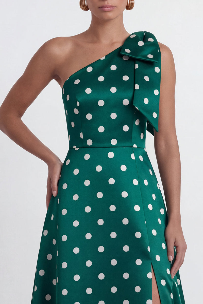 Load image into Gallery viewer, Black and White Polka Dots A Line Long Formal Dress with Bow