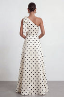 Load image into Gallery viewer, Black and White Polka Dots A Line Long Formal Dress with Bow