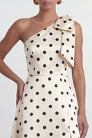 Load image into Gallery viewer, Black and White Polka Dots A Line Long Formal Dress with Bow