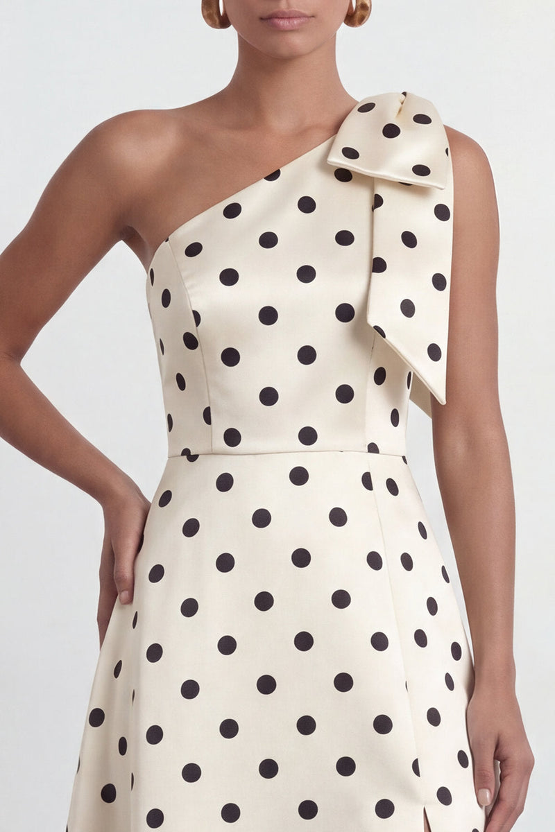 Load image into Gallery viewer, Black and White Polka Dots A Line Long Formal Dress with Bow