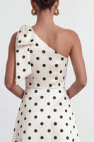 Load image into Gallery viewer, Black and White Polka Dots A Line Long Formal Dress with Bow