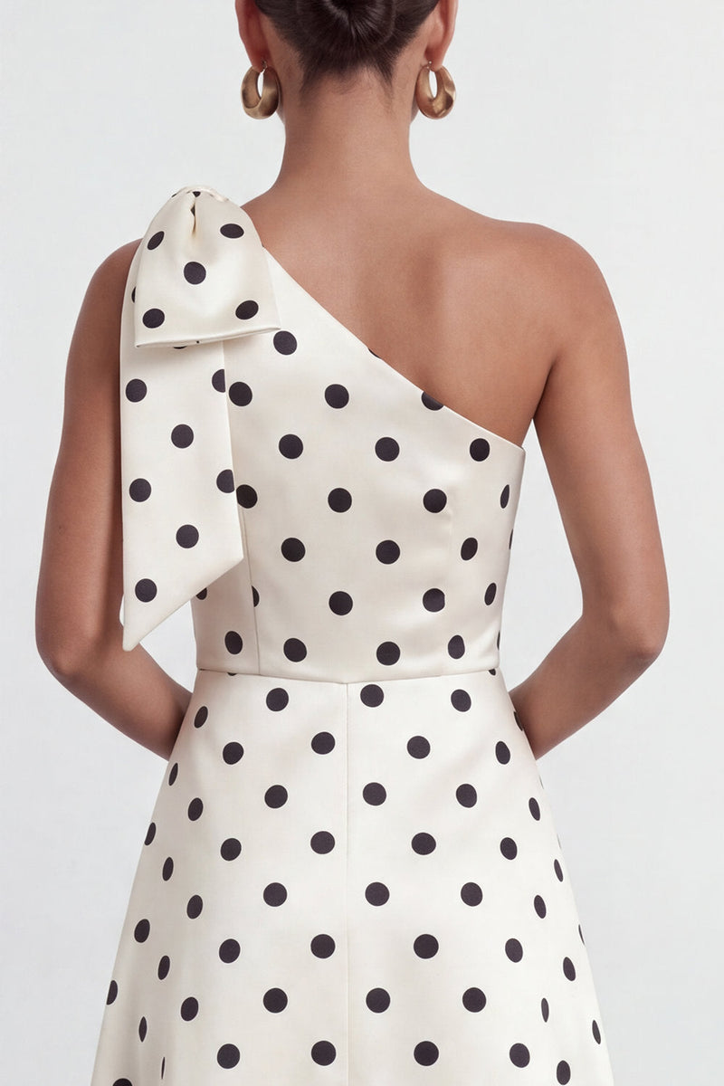 Load image into Gallery viewer, Black and White Polka Dots A Line Long Formal Dress with Bow