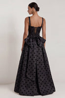 Load image into Gallery viewer, Square Neck Long A Line Black Polka Dots Formal Dress with Bow