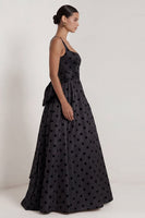 Load image into Gallery viewer, Square Neck Long A Line Black Polka Dots Formal Dress with Bow