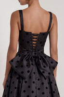 Load image into Gallery viewer, Square Neck Long A Line Black Polka Dots Formal Dress with Bow