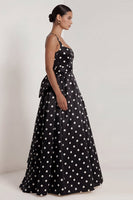 Load image into Gallery viewer, Square Neck Long A Line Black Polka Dots Formal Dress with Bow