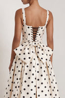 Load image into Gallery viewer, Square Neck Long A Line Black Polka Dots Formal Dress with Bow