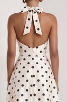 Load image into Gallery viewer, A Line Halter Black and White Polka Dots Long Formal Dress with Bow
