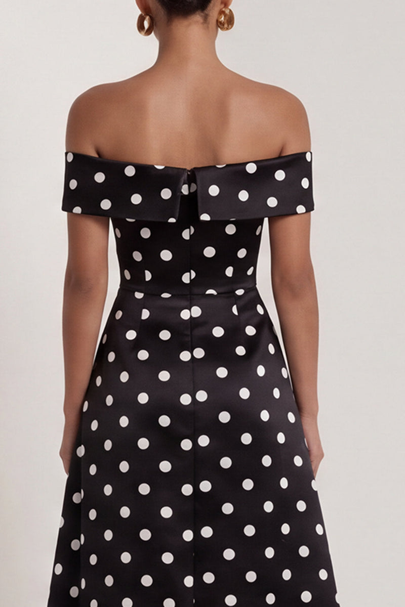 Load image into Gallery viewer, Black and White Polka Dots A Line Long Formal Dress with Slit