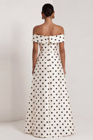 Load image into Gallery viewer, Black and White Polka Dots A Line Long Formal Dress with Slit