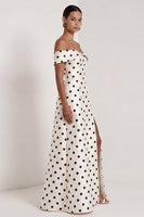 Load image into Gallery viewer, Black and White Polka Dots A Line Long Formal Dress with Slit