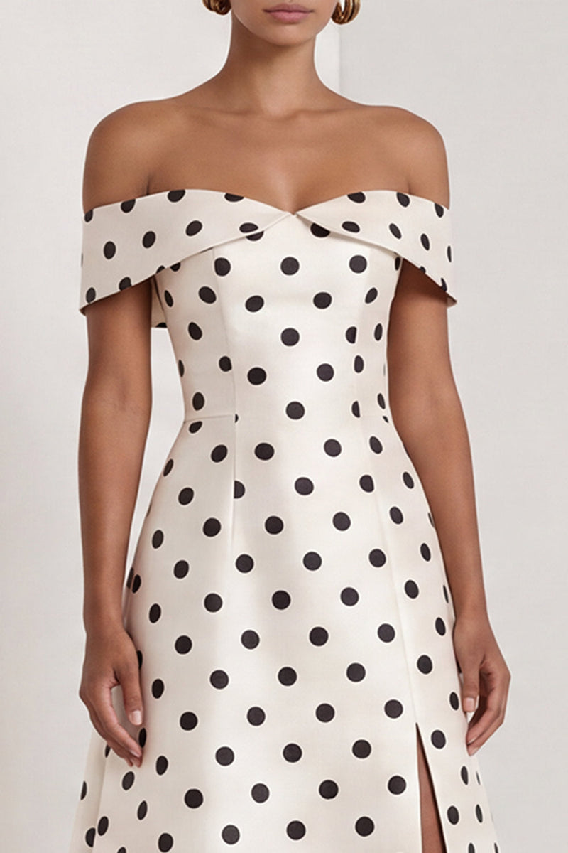 Load image into Gallery viewer, Black and White Polka Dots A Line Long Formal Dress with Slit