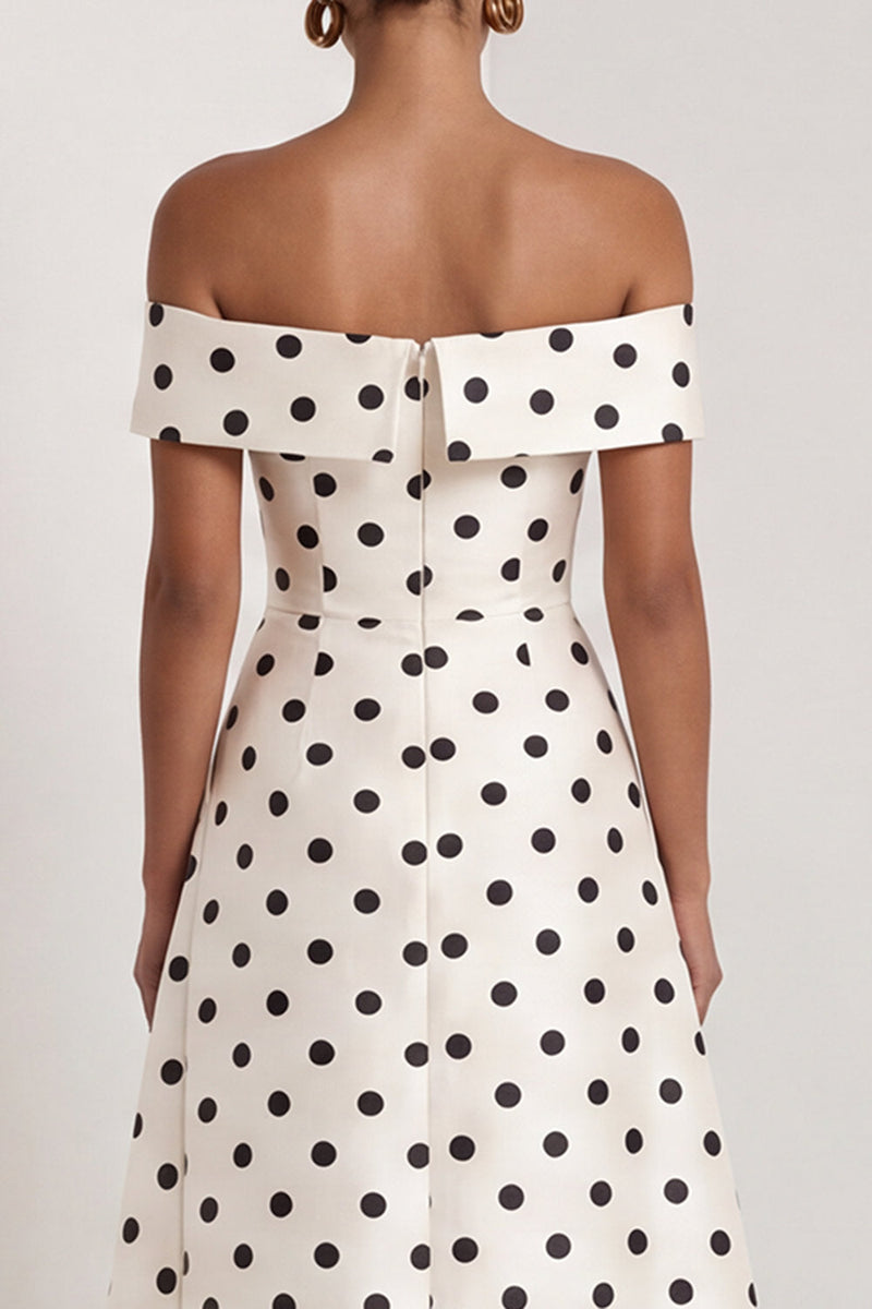 Load image into Gallery viewer, Black and White Polka Dots A Line Long Formal Dress with Slit