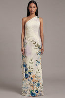 Load image into Gallery viewer, Black Sheath Floral Ruched Maxi Beach Wedding Guest Dress