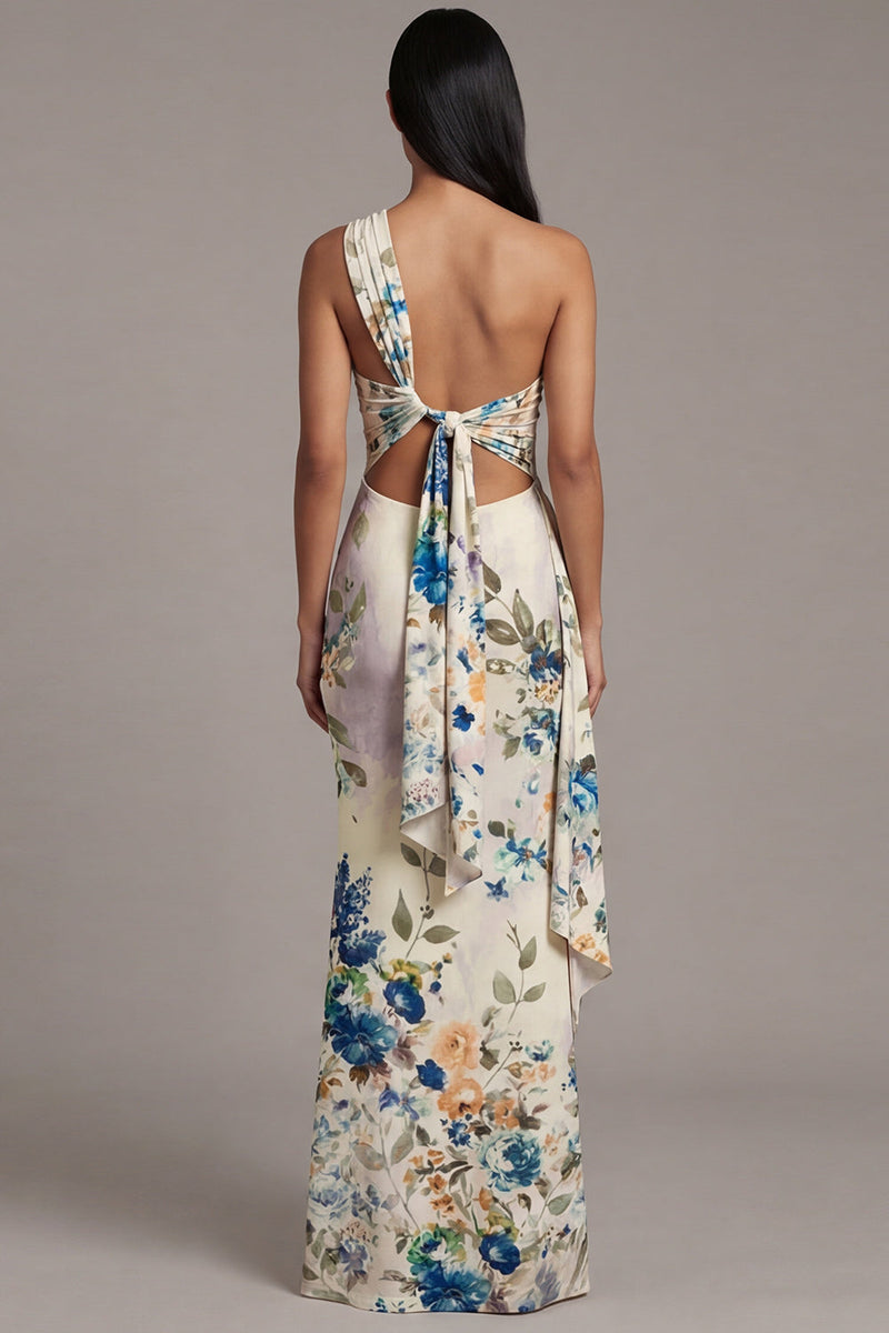 Load image into Gallery viewer, Black Sheath Floral Ruched Maxi Beach Wedding Guest Dress