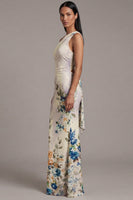 Load image into Gallery viewer, Black Sheath Floral Ruched Maxi Beach Wedding Guest Dress