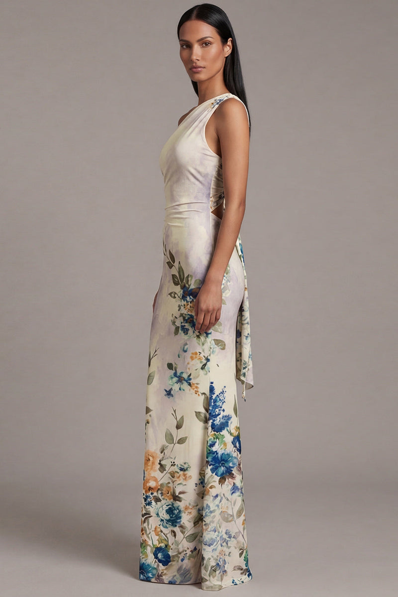 Load image into Gallery viewer, Black Sheath Floral Ruched Maxi Beach Wedding Guest Dress