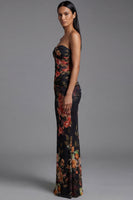 Load image into Gallery viewer, Floral Strapless Black Mermaid Maxi Beach Wedding Guest Dress