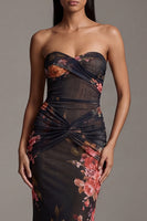 Load image into Gallery viewer, Floral Strapless Black Mermaid Maxi Beach Wedding Guest Dress