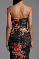 Load image into Gallery viewer, Floral Strapless Black Mermaid Maxi Beach Wedding Guest Dress