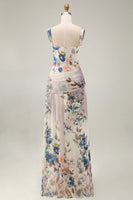 Load image into Gallery viewer, Square Neck Floral A Line Draped Maxi Ivory Beach Wedding Guest Dress