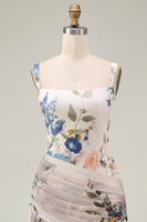 Load image into Gallery viewer, Square Neck Floral A Line Draped Maxi Ivory Beach Wedding Guest Dress