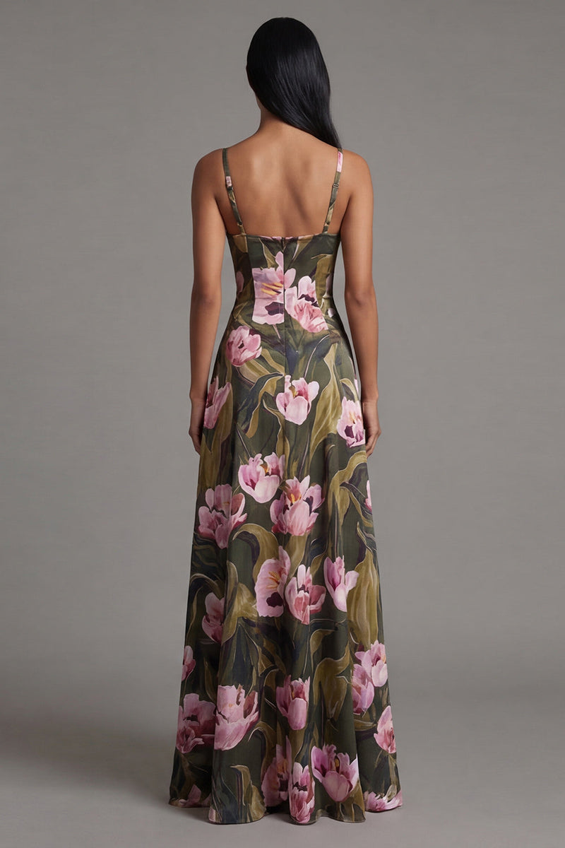 Load image into Gallery viewer, Olive A Line Floral Spaghetti Straps Maxi Beach Wedding Guest Dress