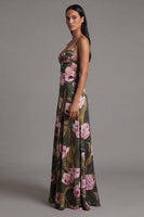 Load image into Gallery viewer, Olive A Line Floral Spaghetti Straps Maxi Beach Wedding Guest Dress