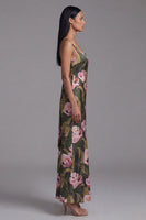 Load image into Gallery viewer, Sheath Olive Floral Square Neck Maxi Beach Wedding Guest Dress