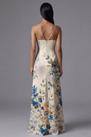 Load image into Gallery viewer, Floral Sheath Spaghetti Straps Maxi Ivory Beach Wedding Guest Dress with Slit