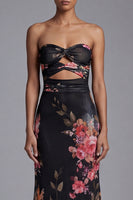 Load image into Gallery viewer, Maxi Mermaid Strapless Black Floral Beach Wedding Guest Dress
