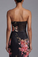 Load image into Gallery viewer, Maxi Mermaid Strapless Black Floral Beach Wedding Guest Dress