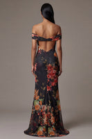 Load image into Gallery viewer, Black Mermaid Floral Maxi Beach Wedding Guest Dress with Pleats