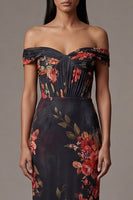 Load image into Gallery viewer, Black Mermaid Floral Maxi Beach Wedding Guest Dress with Pleats