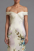 Load image into Gallery viewer, Maxi Ivory Mermaid Floral Off the Shoulder Beach Wedding Guest Dress