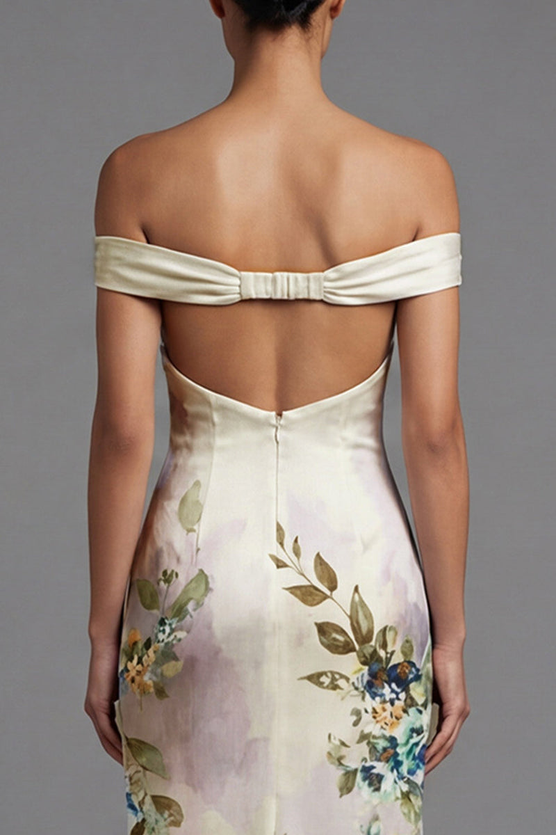 Load image into Gallery viewer, Maxi Ivory Mermaid Floral Off the Shoulder Beach Wedding Guest Dress