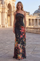 Load image into Gallery viewer, One Shoulder Mermaid Black Floral Maxi Beach Wedding Guest Dress