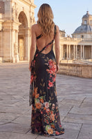 Load image into Gallery viewer, One Shoulder Mermaid Black Floral Maxi Beach Wedding Guest Dress